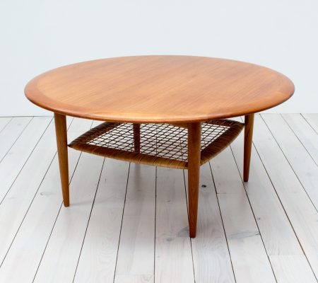 Teak & Rattan Coffee Table by Johannes Andersen for CFC Silkeborg