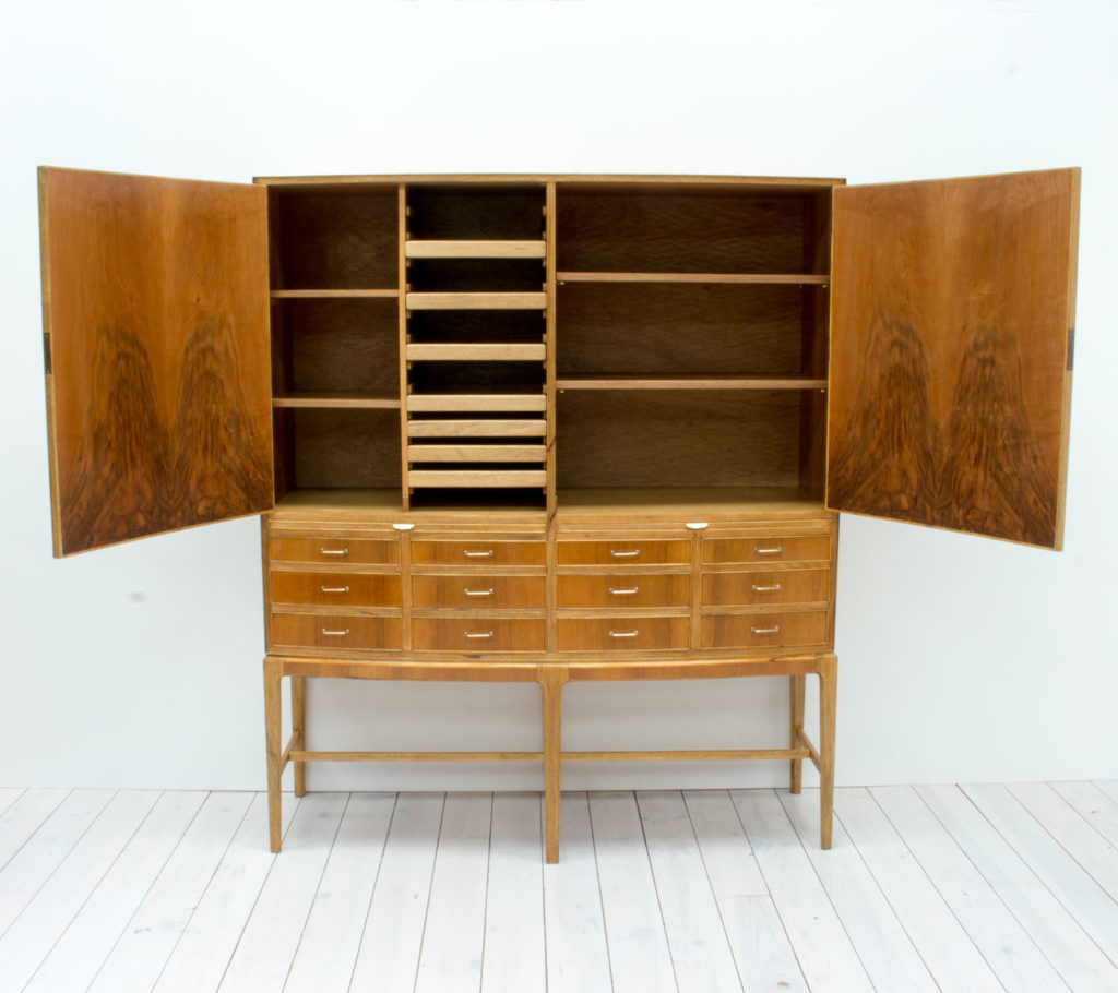 1950s Danish Bow Fronted Walnut and Oak Cabinet