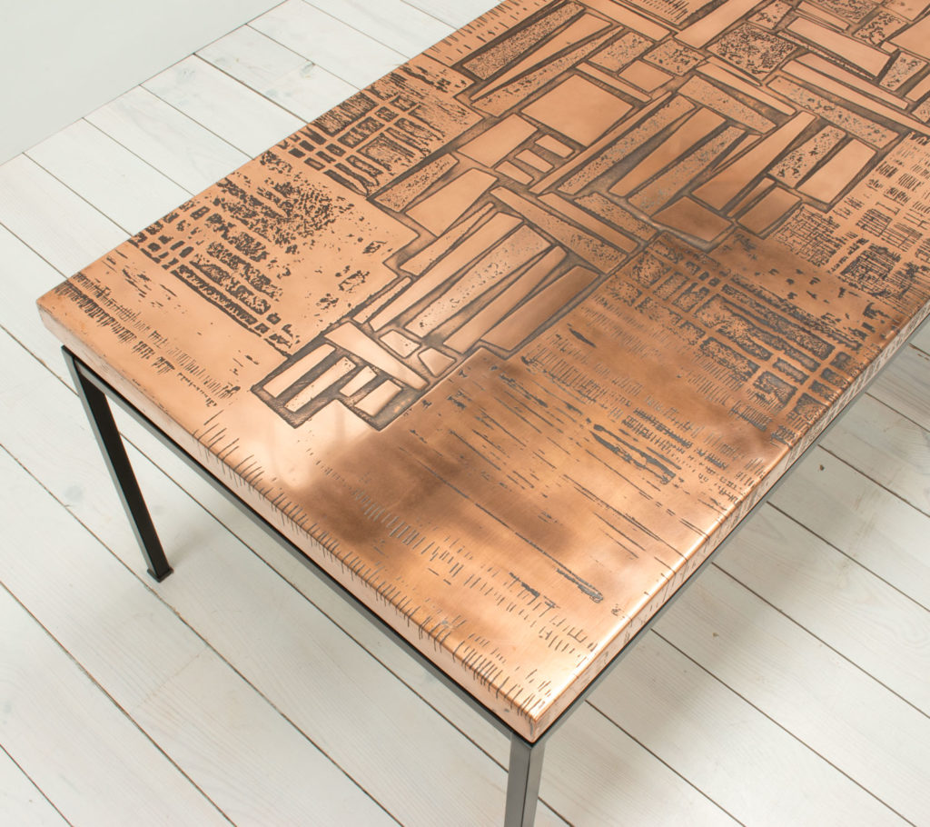 1960s Red Copper Abstract Coffee Table