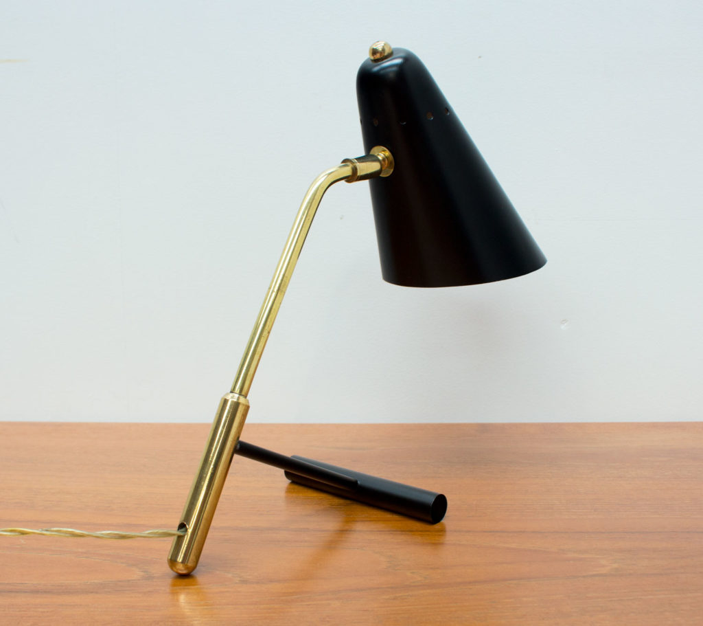 1950s Pair of Italian Black and Brass Desk Lamps