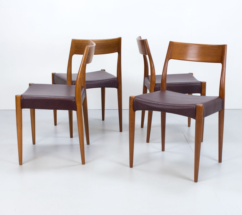 Danish Teak & Leather Model 175 Dining Chairs by Mogens Kold