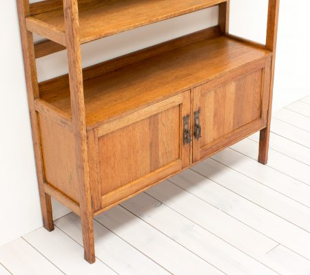 Arts and Crafts Oak Shelves with Cabinet