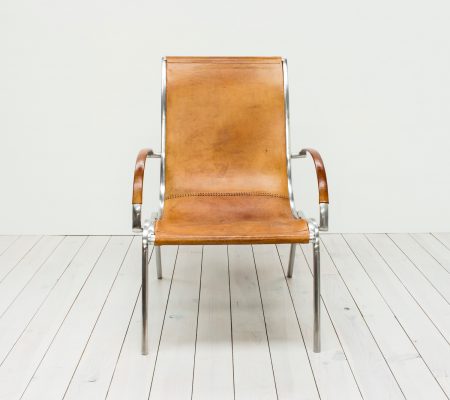 1970s Italian Tan Leather & Aluminium Armchair