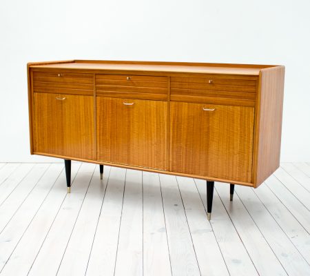 1950s Tiger Maple and Brass Sideboard