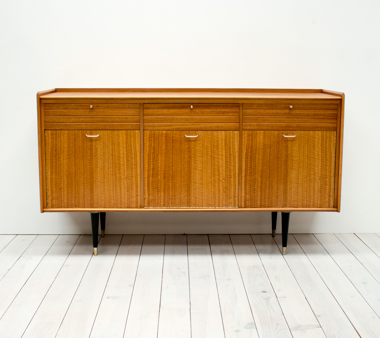 1950s Tiger Maple and Brass Sideboard