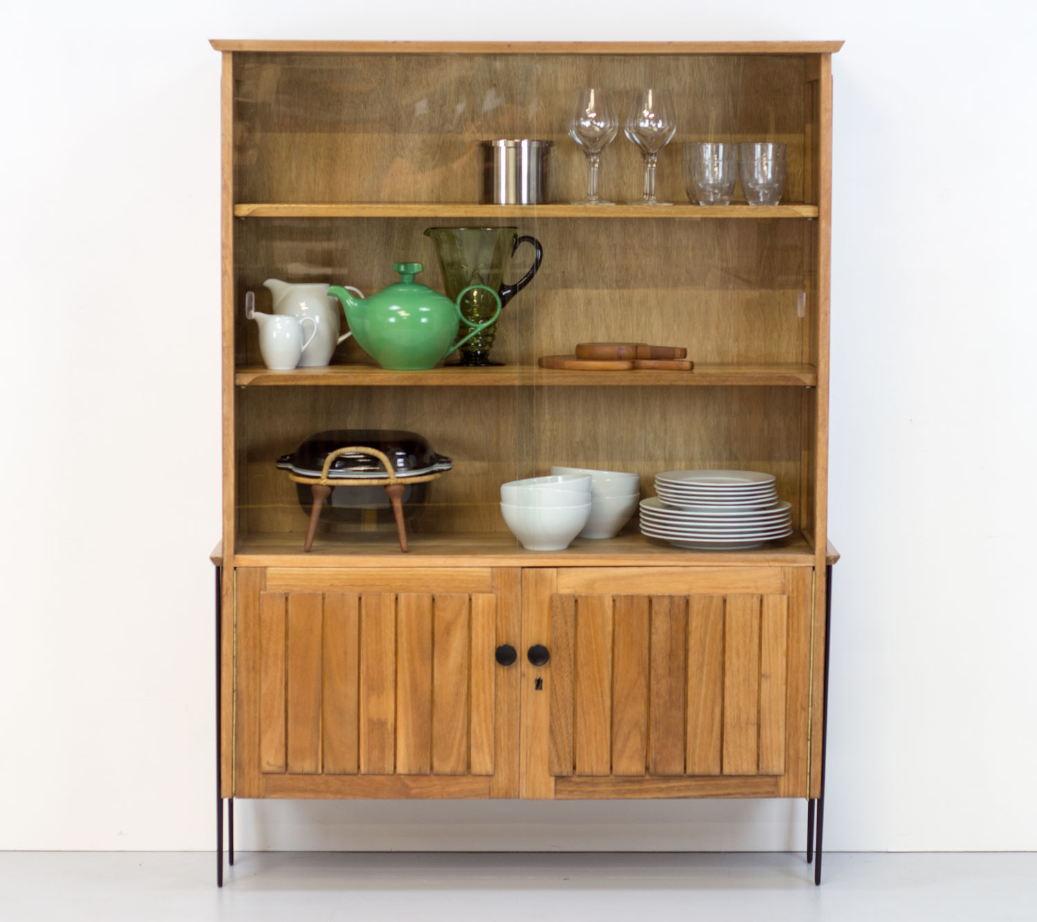 1950s Walnut Kitchen Dresser/Display Cabinet - Arc Furniture