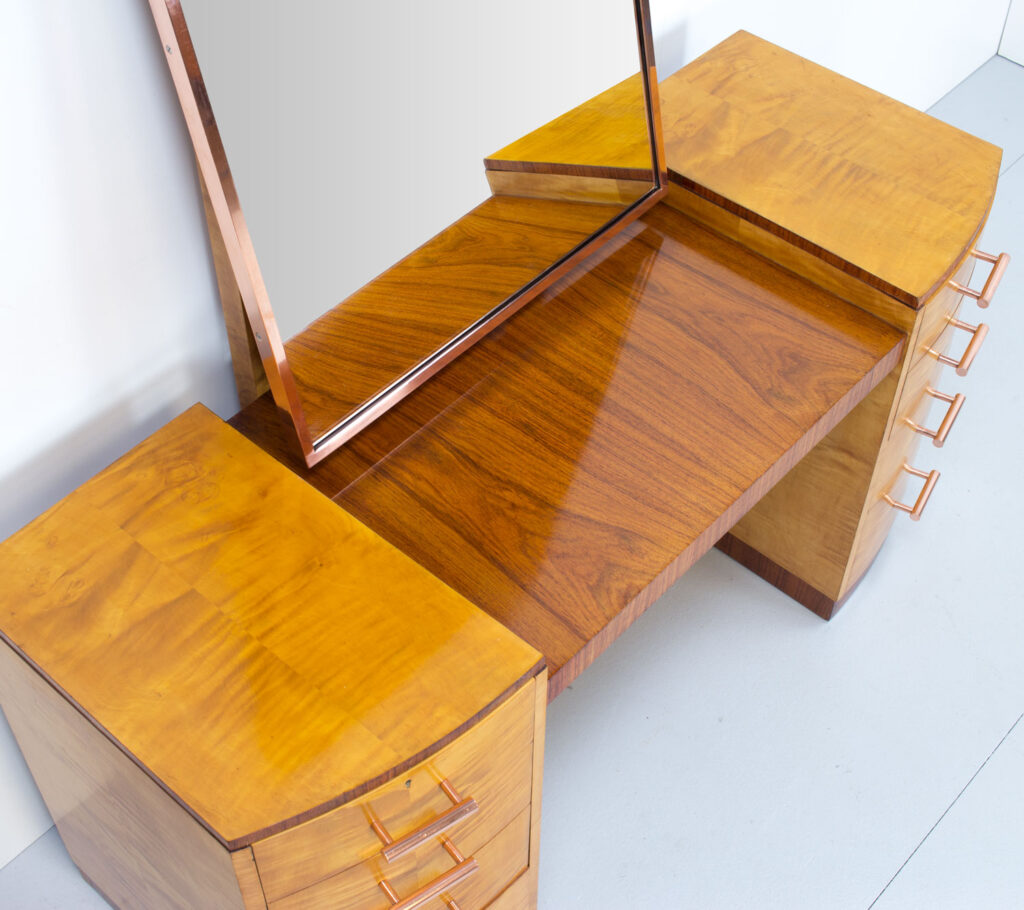 Art Deco Sycamore, Rosewood & Copper Dressing Table