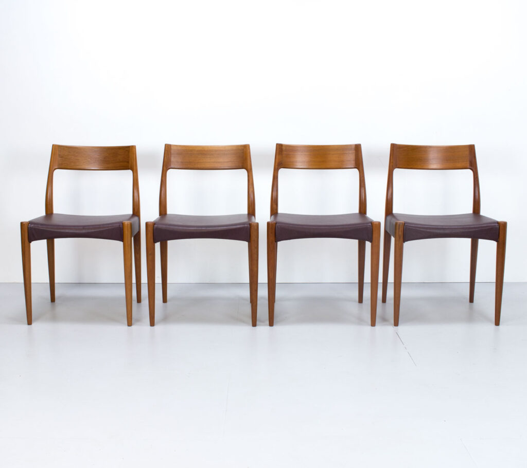 Danish Teak & Leather Model 175 Dining Chairs by Mogens Kold