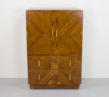 English Art Deco Walnut Tallboy/Cabinet