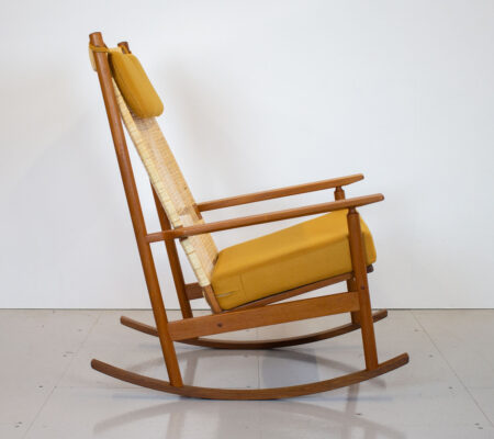 Danish Teak & Rattan Rocking Chair by Hans Olsen for Juul Kristiensen
