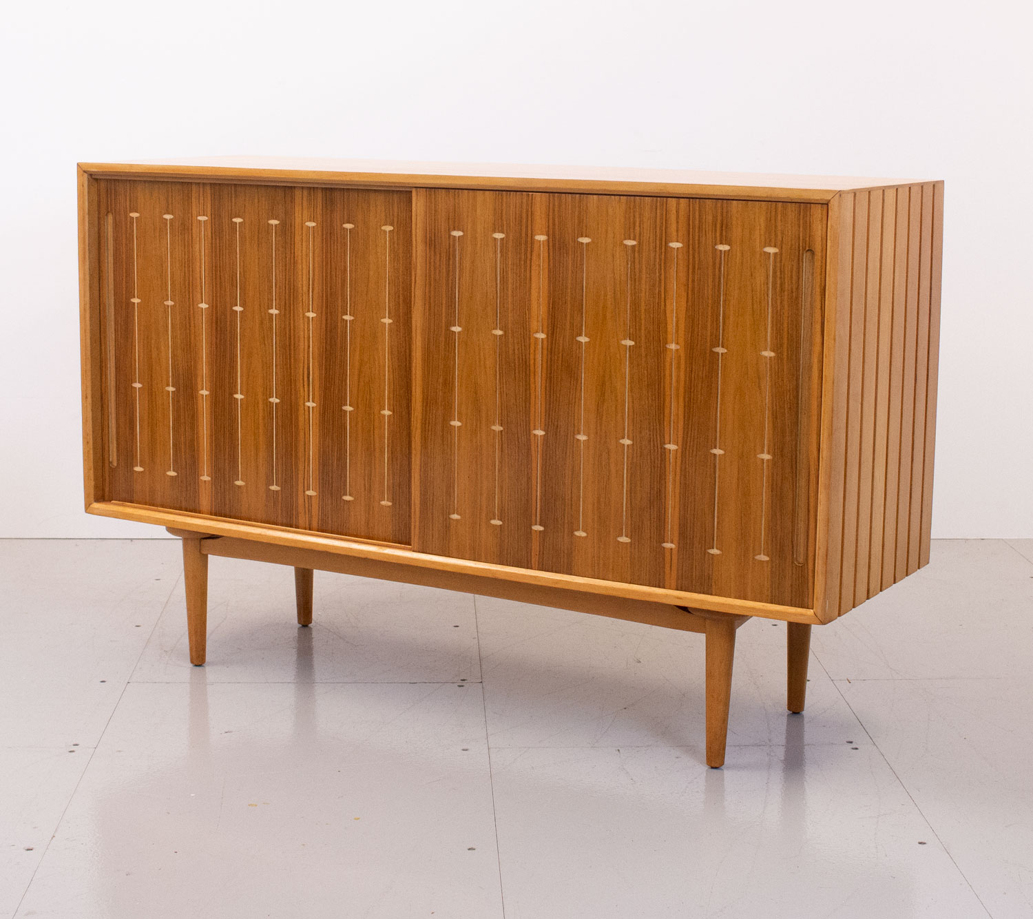 Walnut Sideboard with Routed Pattern by Heals, 1950s